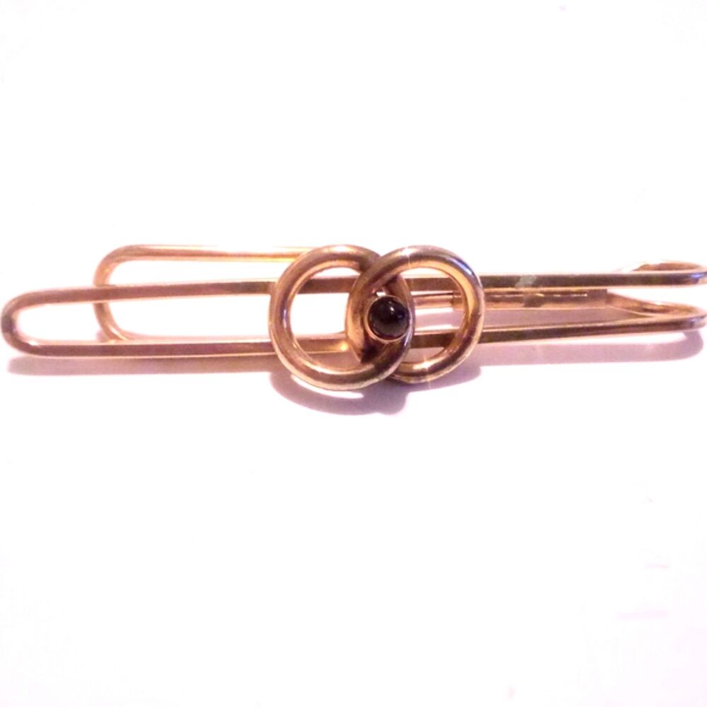 Vintage Gold Tone Red Cabochon Tie Bar Clip